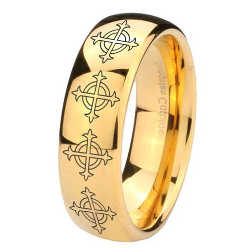 Tungsten Multiple Cross 8mm Glossy 18K Yellow Gold Dome Polished Men ...