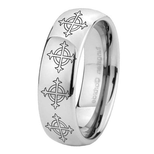 Tungsten Multiple Cross 8mm Mirror Gray Polished Dome Men Ring ...