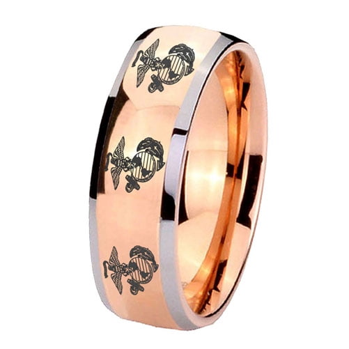 Tungsten Multiple Marine 8mm Shinny Rose Gold Two Tone Dome Men Ring