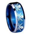 thumbnail image 1 of Tungsten Multiple Skull Pirate 8mm Glossy Blue Two Tone Polished Beveled Edges Men Ring, 1 of 2