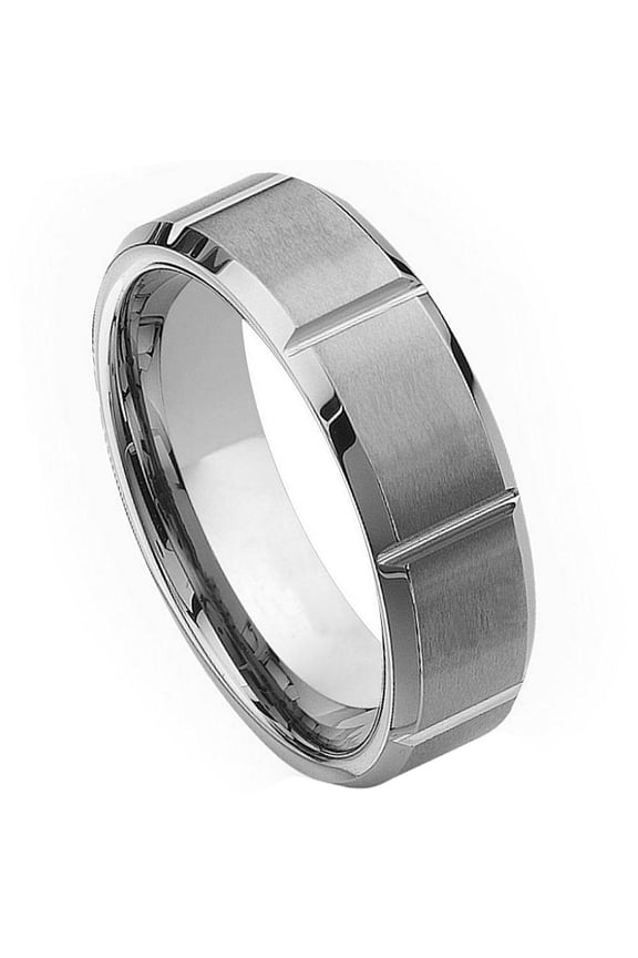Tungsten Multiple Vertical Grooved Band Ring Size 7.5