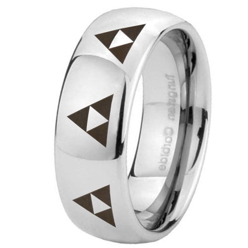 Tungsten Multiple Zelda Triforce 8mm Mirror Gray Polished Dome Men Ring