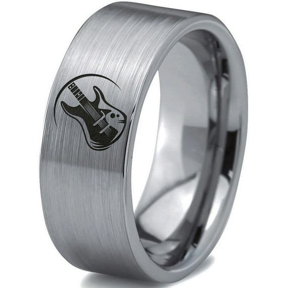 Tungsten Musician Electric Guitar Band Ring 8mm Men Women Comfort Fit Gray Flat Cut Brushed Polished