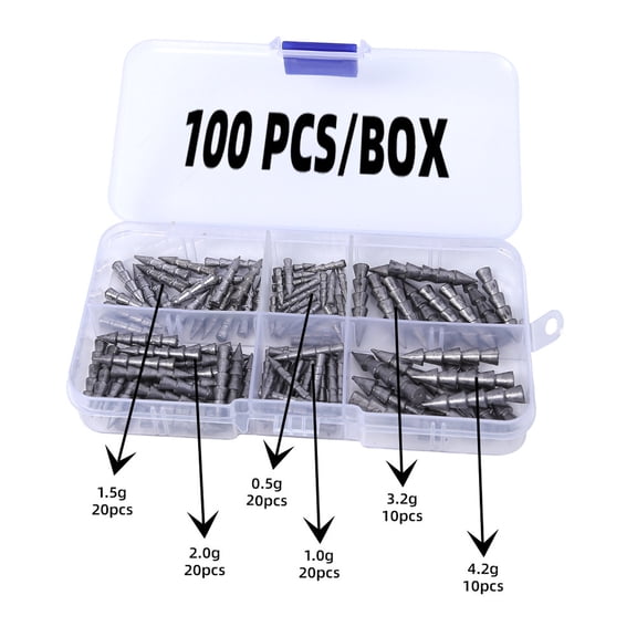 Tungsten Nail Weights 100 Pack for Bass Fishing Soft Plastic Bait Insert Sinkers for Neko Rig Wacky Rig Texas Rig Drop Shot Saltwater Freshwater