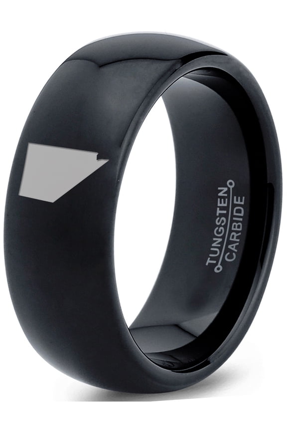 Tungsten Nevada The Silver State Band Ring 8mm Men Women Comfort Fit Black Dome Polished