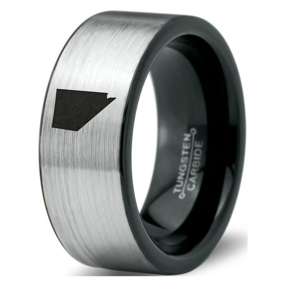 Tungsten Nevada The Silver State Band Ring 8mm Men Women Comfort Fit Brushed Gray Flat Cut Black Polished