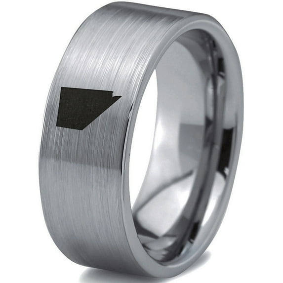 Tungsten Nevada The Silver State Band Ring 8mm Men Women Comfort Fit Gray Flat Cut Brushed Polished