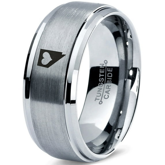 Tungsten Nevada The Silver State Heart Band Ring 8mm Men Women Comfort Fit Gray Step Bevel Edge Brushed Polished