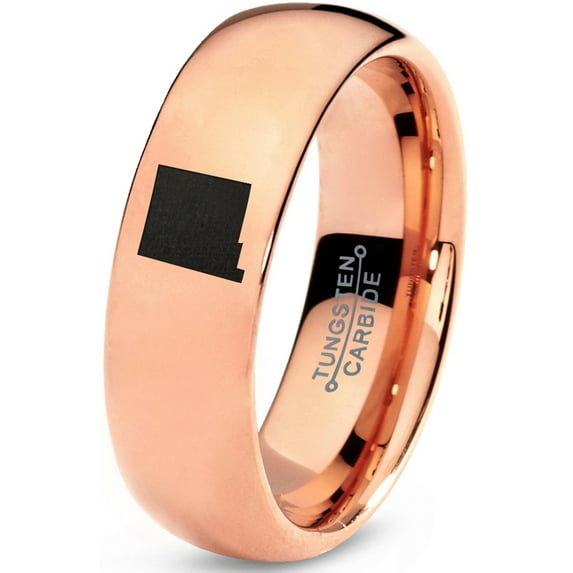 Tungsten New Mexico The Land of Enchantment State Band Ring 7mm Men Women Comfort Fit 18k Rose Gold Dome Polished