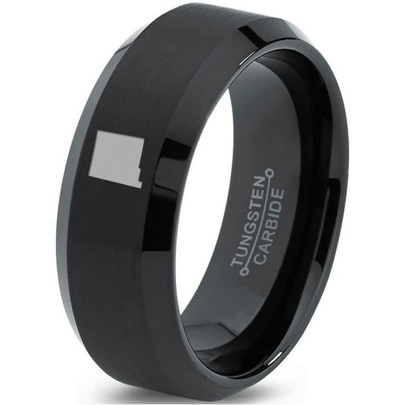 Tungsten New Mexico The Land of Enchantment State Band Ring 8mm Men Women Comfort Fit Black Beveled Edge Brushed Polished