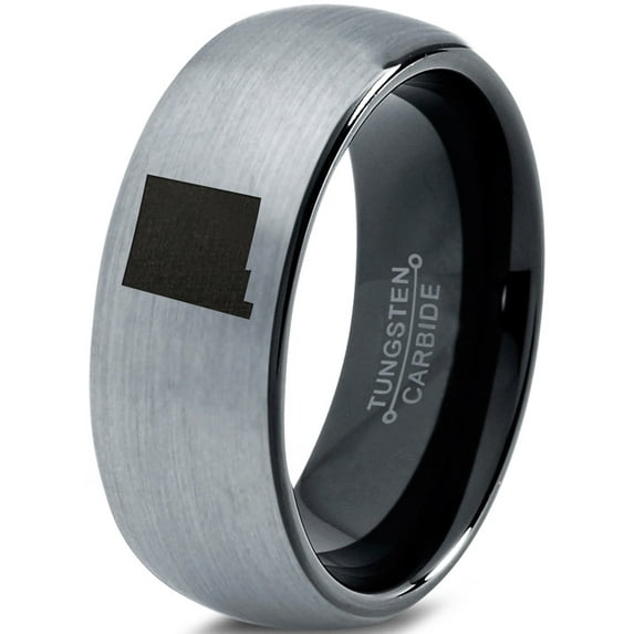 Tungsten New Mexico The Land of Enchantment State Band Ring 8mm Men Women Comfort Fit Black Dome Brushed Gray Polished