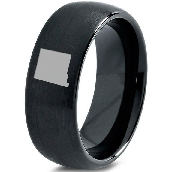 Tungsten New Mexico The Land of Enchantment State Band Ring 8mm Men Women Comfort Fit Black Dome Brushed Polished