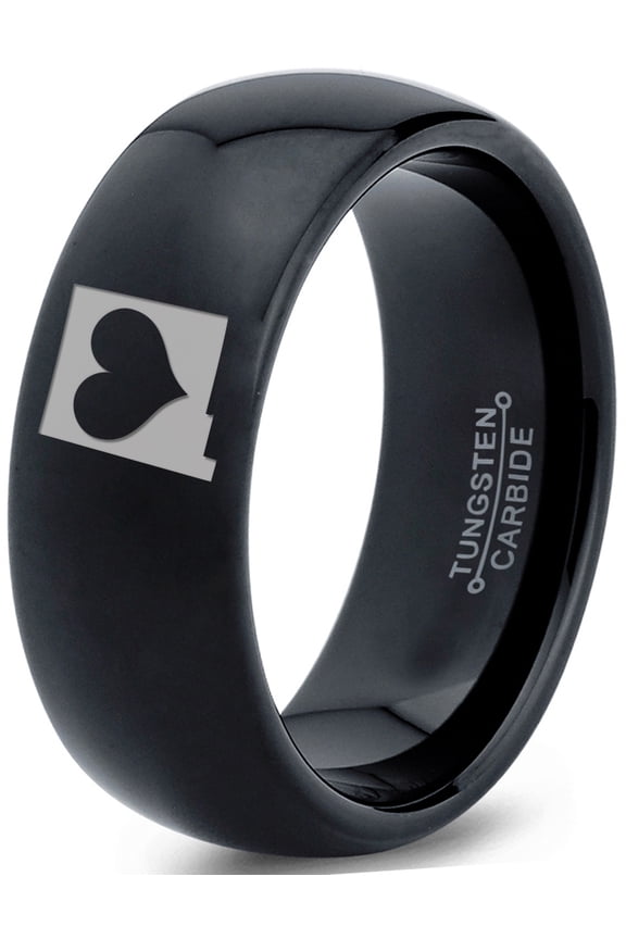 Tungsten New Mexico The Land of Enchantment State Heart Band Ring 8mm Men Women Comfort Fit Black Dome Polished