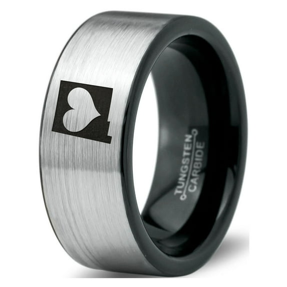 Tungsten New Mexico The Land of Enchantment State Heart Band Ring 8mm Men Women Comfort Fit Brushed Gray Flat Cut Black Polished