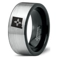 thumbnail image 1 of Tungsten New Mexico The Land of Enchantment State Zia Symbol Band Ring 8mm Men Women Comfort Fit Brushed Gray Flat Cut Black Polished, 1 of 4