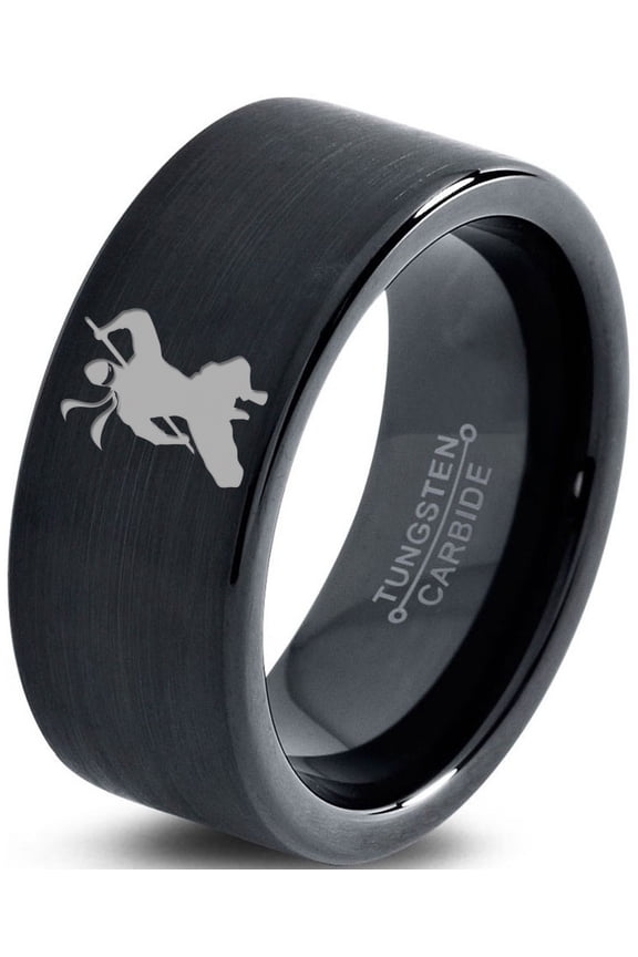 Tungsten Ninja Samuri Sword Martial Arts Band Ring 9mm Men Women Comfort Fit Black Flat Cut Brushed Polished