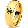 thumbnail image 1 of Tungsten Ninja Star Throwing Martial Arts Band Ring 7mm Men Women Comfort Fit 18k Yellow Gold Dome Polished, 1 of 4