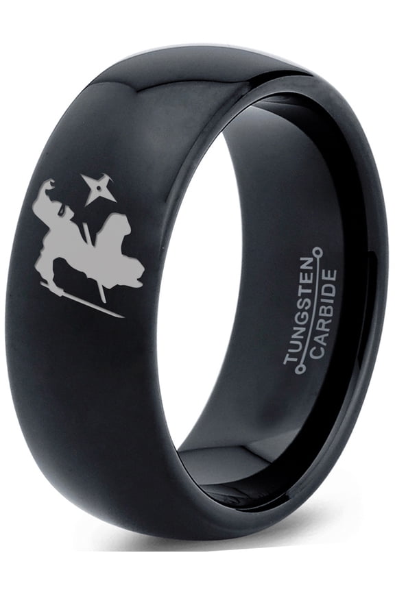 Tungsten Ninja Star Throwing Martial Arts Band Ring 8mm Men Women Comfort Fit Black Dome Polished