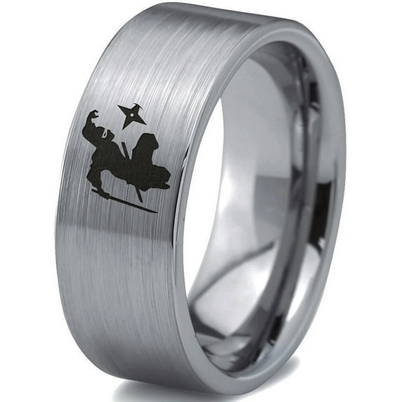 Tungsten Ninja Star Throwing Martial Arts Band Ring 8mm Men Women Comfort Fit Gray Flat Cut Brushed Polished
