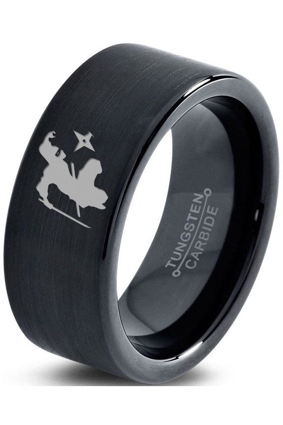 Tungsten Ninja Star Throwing Martial Arts Band Ring 9mm Men Women Comfort Fit Black Flat Cut Brushed Polished