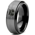 thumbnail image 1 of Tungsten North American Racoon Coon Band Ring 8mm Men Women Comfort Fit Black Step Bevel Edge Brushed Gray Polished, 1 of 4
