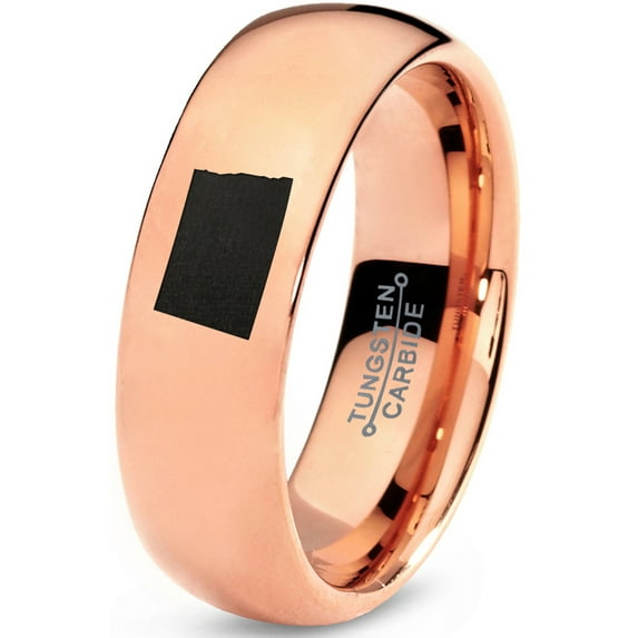 Tungsten North Dakota The Peace Garden State Band Ring 7mm Men Women Comfort Fit 18k Rose Gold Dome Polished