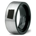 thumbnail image 1 of Tungsten North Dakota The Peace Garden State Band Ring 8mm Men Women Comfort Fit Brushed Gray Flat Cut Black Polished, 1 of 4