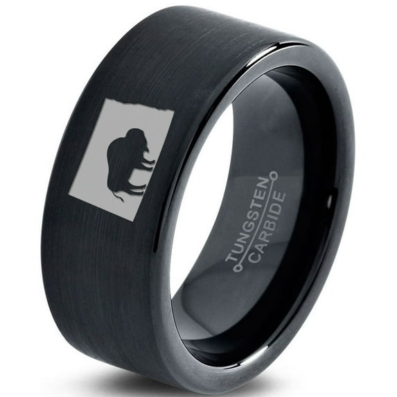 Tungsten North Dakota The Peace Garden State Bison Band Ring 9mm Men Women Comfort Fit Black Flat Cut Brushed Polished