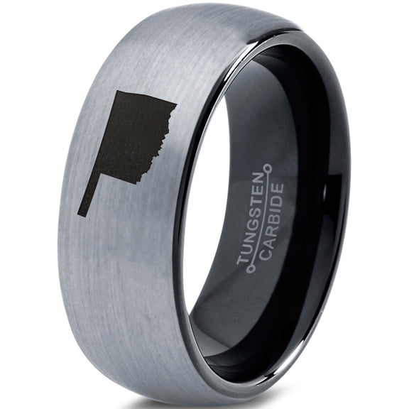 Tungsten Oklahoma Sooner State Band Ring 8mm Men Women Comfort Fit Black Dome Brushed Gray Polished