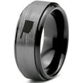 thumbnail image 1 of Tungsten Oklahoma Sooner State Band Ring 8mm Men Women Comfort Fit Black Step Bevel Edge Brushed Gray Polished, 1 of 4