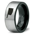 thumbnail image 1 of Tungsten Oklahoma Sooner State Band Ring 8mm Men Women Comfort Fit Brushed Gray Flat Cut Black Polished, 1 of 4