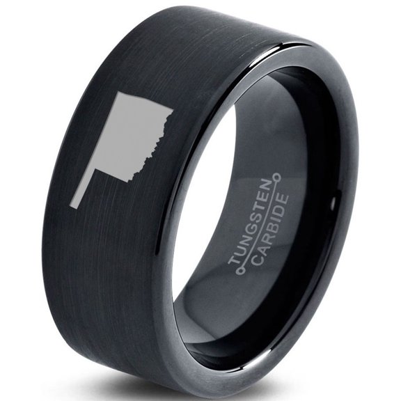 Tungsten Oklahoma Sooner State Band Ring 9mm Men Women Comfort Fit Black Flat Cut Brushed Polished