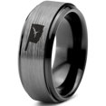 thumbnail image 1 of Tungsten Oklahoma Sooner State Bird Flying Band Ring 8mm Men Women Comfort Fit Black Step Bevel Edge Brushed Gray Polished, 1 of 4