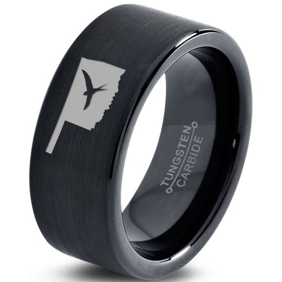 Tungsten Oklahoma Sooner State Bird Flying Band Ring 9mm Men Women Comfort Fit Black Flat Cut Brushed Polished