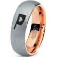 thumbnail image 1 of Tungsten Oklahoma Sooner State Heart Band Ring 7mm Men Women Comfort Fit 18k Rose Gold Dome Brushed Gray Polished, 1 of 4