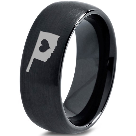 Tungsten Oklahoma Sooner State Heart Band Ring 8mm Men Women Comfort Fit Black Dome Brushed Polished