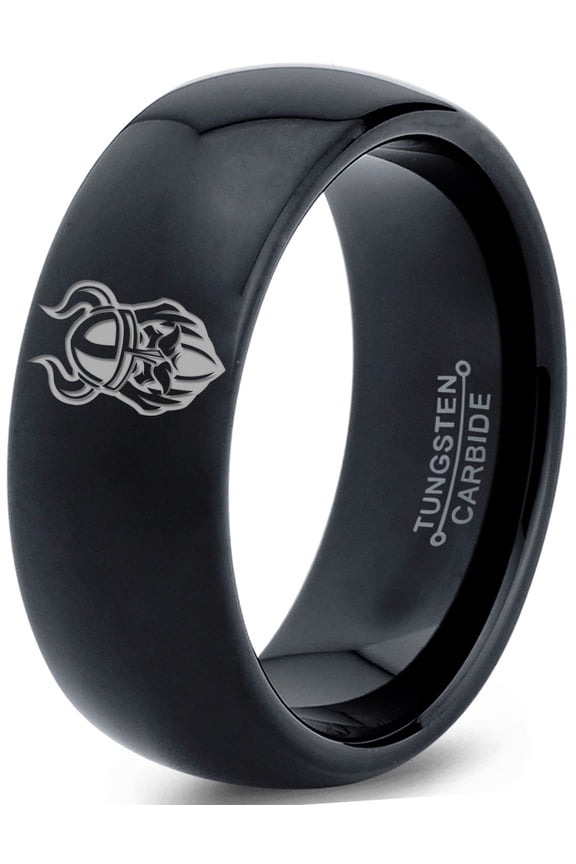 Tungsten Old Norse Viking Band Ring 8mm Men Women Comfort Fit Black Dome Polished