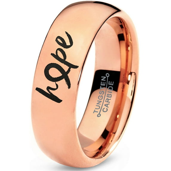 Tungsten Optomistic Hope Awareness Ribbon Band Ring 7mm Men Women Comfort Fit 18k Rose Gold Dome Polished