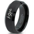 thumbnail image 1 of Tungsten Optomistic Hope Awareness Ribbon Band Ring 8mm Men Women Comfort Fit Black Beveled Edge Brushed Polished, 1 of 4