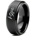 thumbnail image 1 of Tungsten Optomistic Hope Awareness Ribbon Band Ring 8mm Men Women Comfort Fit Black Step Bevel Edge Brushed Polished, 1 of 4