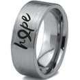 thumbnail image 1 of Tungsten Optomistic Hope Awareness Ribbon Band Ring 8mm Men Women Comfort Fit Gray Flat Cut Brushed Polished, 1 of 4