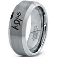 thumbnail image 1 of Tungsten Optomistic Hope Awareness Ribbon Band Ring 8mm Men Women Comfort Fit Gray Step Bevel Edge Brushed Polished, 1 of 4