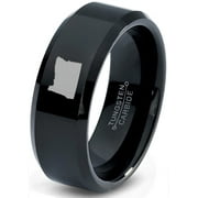 Tungsten Oregon The Beaver State Band Ring 8mm Men Women Comfort Fit Black Beveled Edge Polished