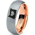 thumbnail image 1 of Tungsten Oregon The Beaver State Heart Band Ring 7mm Men Women Comfort Fit 18k Rose Gold Dome Brushed Gray Polished, 1 of 4