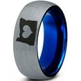 thumbnail image 1 of Tungsten Oregon The Beaver State Heart Band Ring 8mm Men Women Comfort Fit Blue Dome Brushed Gray Polished, 1 of 4