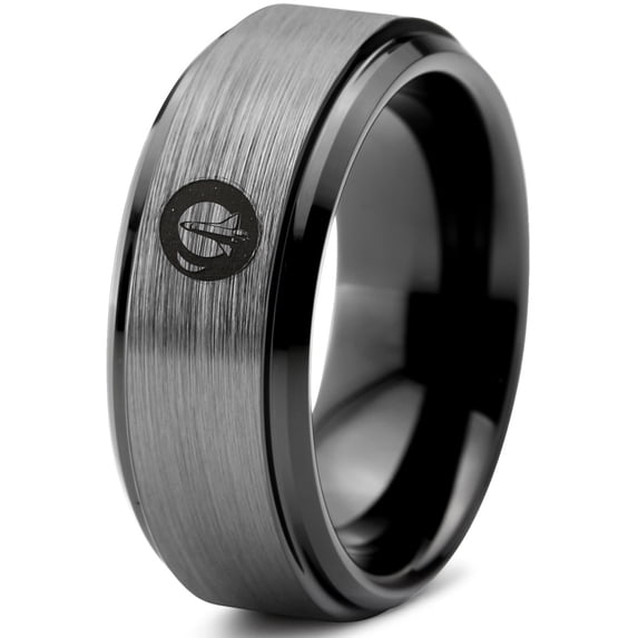 Tungsten Outer Space Ship Exploration Band Ring 8mm Men Women Comfort Fit Black Step Bevel Edge Brushed Gray Polished