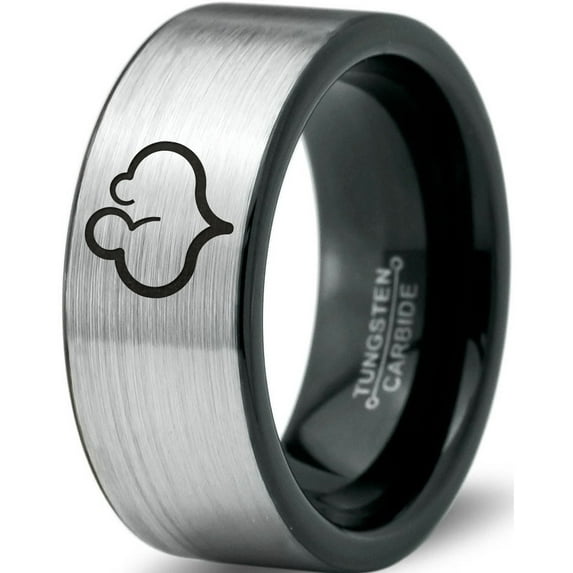 Tungsten Partner Love Pregnancy Heart Band Ring 8mm Men Women Comfort Fit Brushed Gray Flat Cut Black Polished