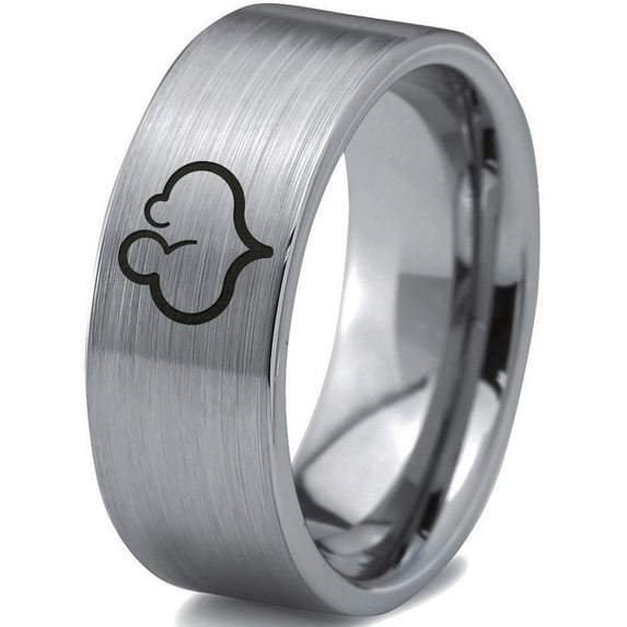Tungsten Partner Love Pregnancy Heart Band Ring 8mm Men Women Comfort Fit Gray Flat Cut Brushed Polished