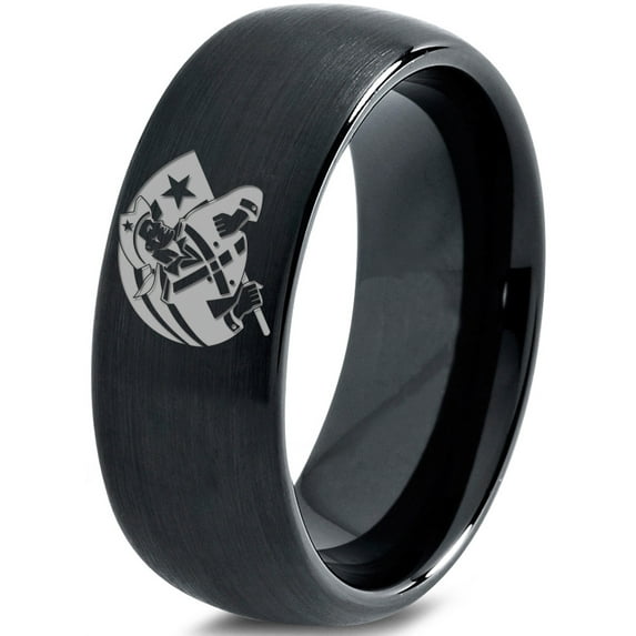 Tungsten Patriots Patriot Flag America Band Ring 8mm Men Women Comfort Fit Black Dome Brushed Polished