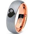 thumbnail image 1 of Tungsten Paw Print Heart Shaped Band Ring 7mm Men Women Comfort Fit 18k Rose Gold Dome Brushed Gray Polished, 1 of 4